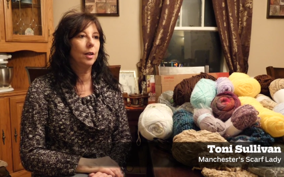 “Manchester’s Scarf Lady” Crochets for FWC’s Winter Boot Party!